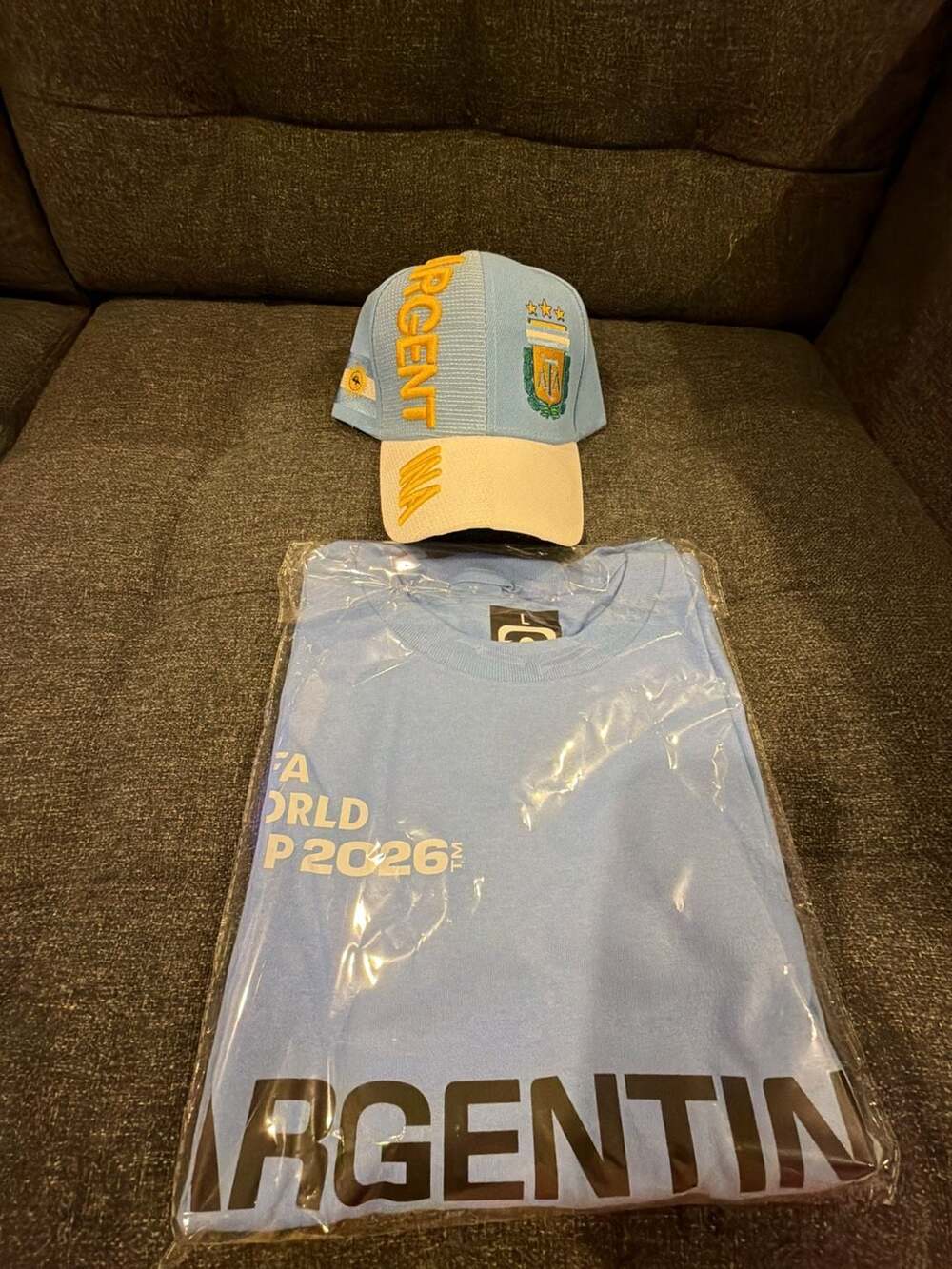 Argentina FIFA World Cup 2026 T-Shirt Size L and Embroidered Cap Set